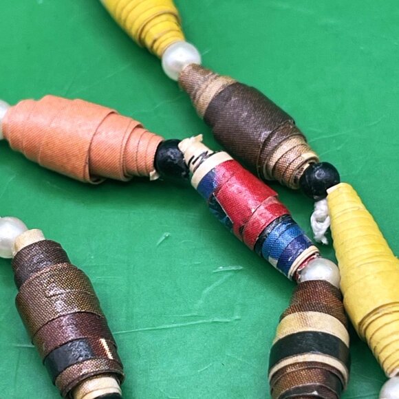 Handmade Rolled Paper Bead Necklace Long Continuous Strand Upcycled Bohemian - Picture 8 of 10